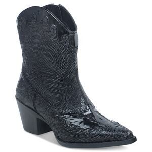 Wild Pair Lourdez Embellished Cowboy Booties Size 7.5 Black Bling NWT